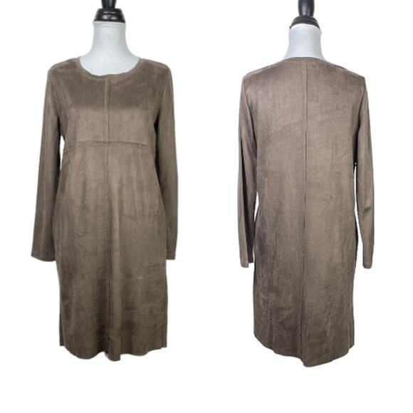 Joh | NWT Aurora Brown Vegan Suede Long Sleeve Round Neck Dress with Pockets - Picture 2 of 10
